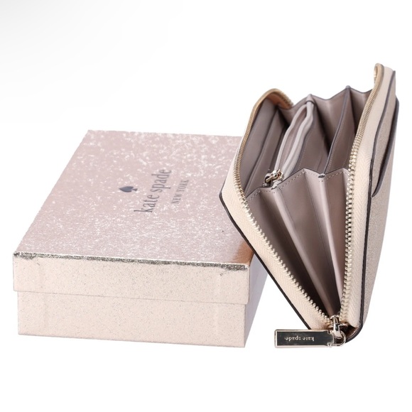 Kate Spade Shimmy Tinsel Glitter Boxed Large Continental Wallet Gold Holiday - Picture 2 of 8